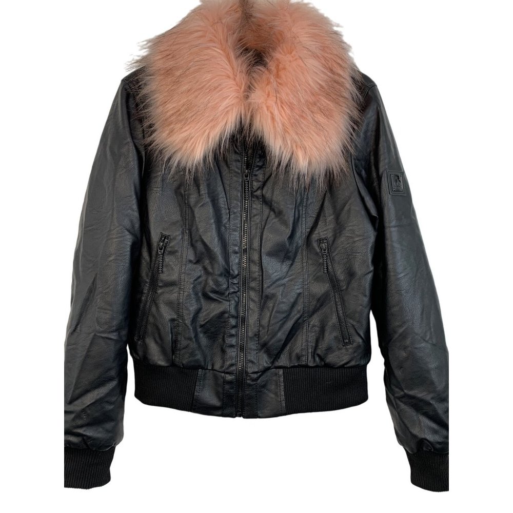 Womens Rocawear Bomber Jacket Pink Faux Fur Barbiecore Vegan 6704